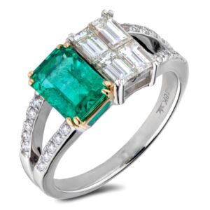 Zambian Emerald & Canadian Diamond Toi et Moi Ring in 18K Gold