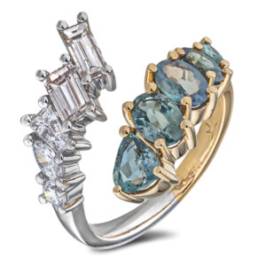 Brazilian Alexandrite & De Beers Forevermark Diamond Mosaic Bypass Open Ring in 18K Gold