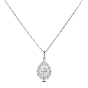 Pear Shape De Beers Forevermark Diamond Halo Pendant in 14K White Gold