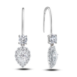De Beers Forevermark Diamond Pear Shape Halo Drop Earrings in 14K and 18K White Gold