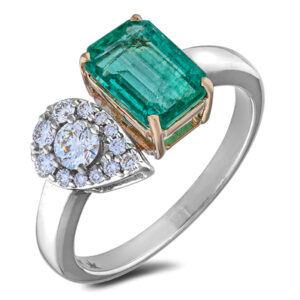 Brazilian Emerald and De Beers Forevermark Diamond Toi et Moi Ring in 18K Gold