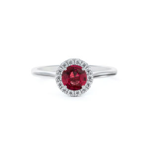 Ruby and De Beers Forevermark Diamond Halo Ring in 14K White Gold