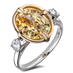 Ceylon Non Heated Yellow Sapphire and De Beers Forevermark Diamond Trilogy Style Ring in 18K Gold