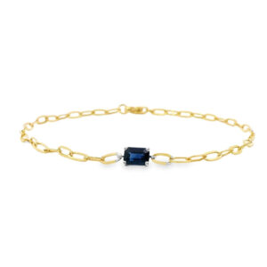 Rectangle Shaped Sapphire Paperclip Chain Bracelet in Yellow and White Gold