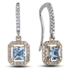 Aquamarine & Canadian Diamond Dangle Earrings in White and Yellow Gold
