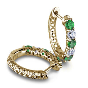 Emerald and Canadian Diamond Hoop Earrings in Yellow Gold