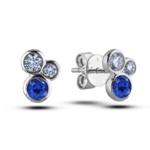 Sapphire and Canadian Diamond Triple Bezel Set Earrings in White Gold
