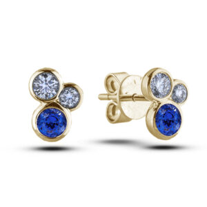 Sapphire and Canadian Diamond Triple Bezel Set Earrings in Yellow Gold