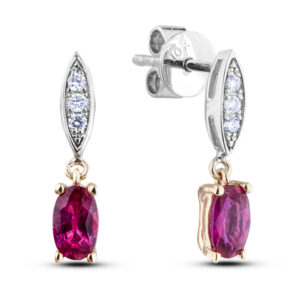 0.58 Carat TW Ruby & Diamond Dangle Earrings in White and Yellow Gold