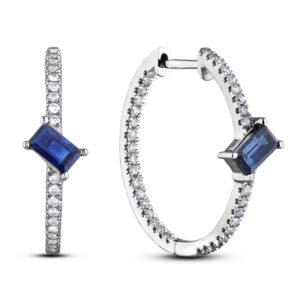 Sapphire and Canadian Diamond Inside Out Hoop Earrings in White Gold
