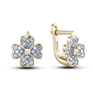 Canadian Diamond Flower Clover Hoop Earrings in Yellow Gold