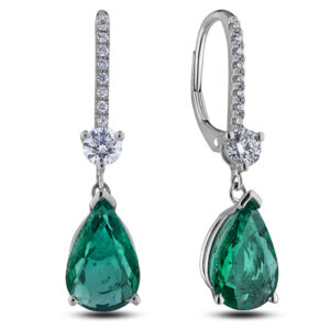 De Beers Forevermark Diamond & Emerald Dangle Earrings in 14K - 18K White Gold