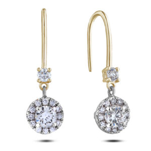 Canadian Diamond Halo Drop Earrings in Yellow and White Gold
