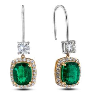 African Emerald and De Beers Forevermark Halo Drop Earrings in 18K Gold