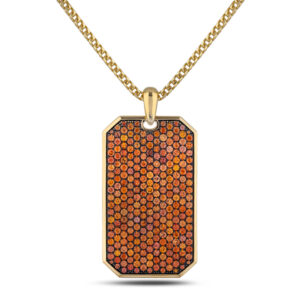 Men's Orange Sapphire Dog Tag Pendant in 18K Yellow Gold