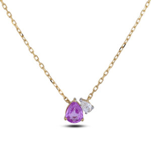 Unheated Pink Sapphire and De Beers Forevermark Two Stone Necklace in 18K Yellow Gold