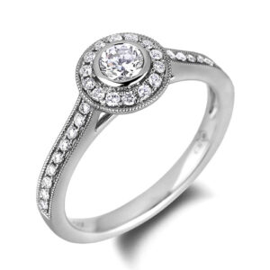 Canadian Diamond Bezel Set Halo Engagement Ring In 14K White Gold