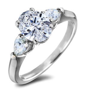 Oval Canadian Polar Bear and De Beers Forevermark Diamond Three Stone Ring in Platinum