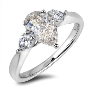 GIA and De Beers Forevermark Diamond Trilogy Engagement Ring in 18K White Gold