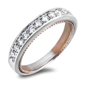 Ladies Diamond Vintage Style Matching Wedding Band in 14K White & Rose Gold