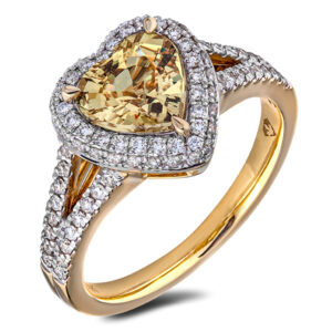 Heart Shape Yellow Sapphire Double Halo Ring In 14K Yellow Gold
