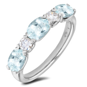Canadian Diamond and Aquamarine 5 Stones Anniversary Ring In White Gold