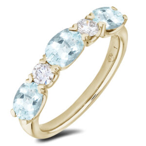 Aquamarine and De Beers Forevermark Diamond 5 Stones Anniversary Ring In 18K Yellow Gold