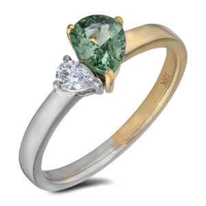 De Beers Forevermark Diamond and Non Heated Green Sapphire Ring in 18K White and Yellow Gold