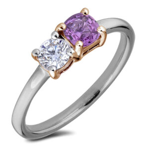 Non Heated Tanzanian Pink Sapphire and De Beers Forevermark Diamond Toi et Moi Ring in 18K Gold