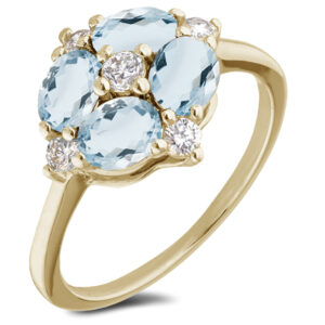 Canadian Diamond and Aquamarine Flower Halo Ring In Yellow Gold