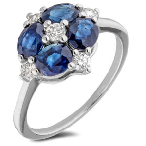 Canadian Diamond And Sapphire Flower Halo Ring In White Gold