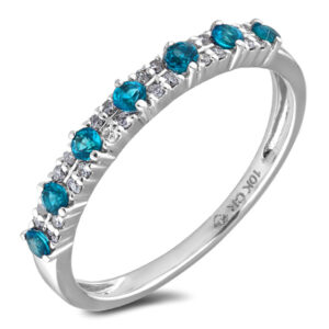 Aquamarine and Canadian Diamonds Double Row Anniversary Ring in White Gold