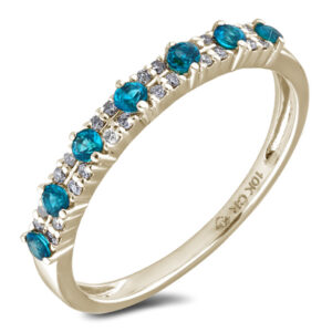 Aquamarine and Canadian Diamonds Double Row Anniversary Ring in Yellow Gold