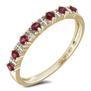 Ruby and Canadian Diamond Double Row Anniversary Ring in Yellow Gold