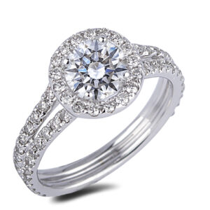 Ideal Cut Canadian Diamond Halo Engagement Ring in 18K White Gold