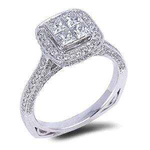 1.04 Carat TW Princess Cut Canadian Diamonds Engagement Ring in 14K White Gold