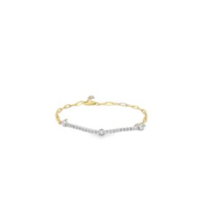 Canadian Diamond Bezel Bar Paperclip Chain Bracelet in Yellow and White Gold